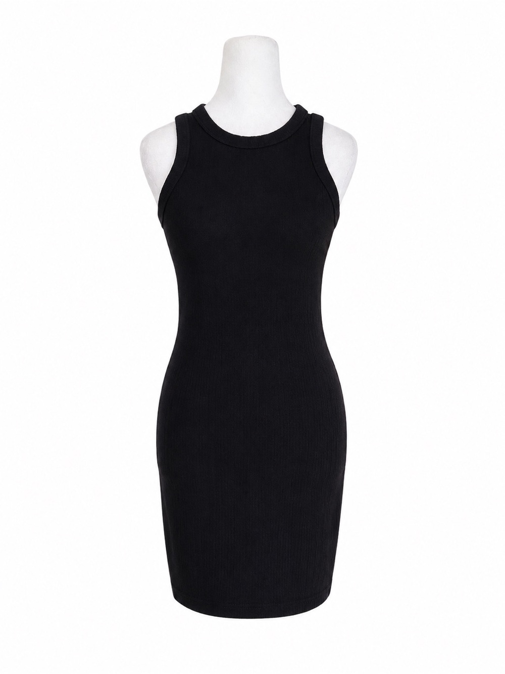 SO Black Ribbed Sleeveless Tank Mini Dress Womens Size XS Bodycon Crew Neck Knit
